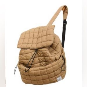 CONTAIL 18L 14 Inch Quilted Puffer Backpack,Top Flap Drawstring Backpack, Tan